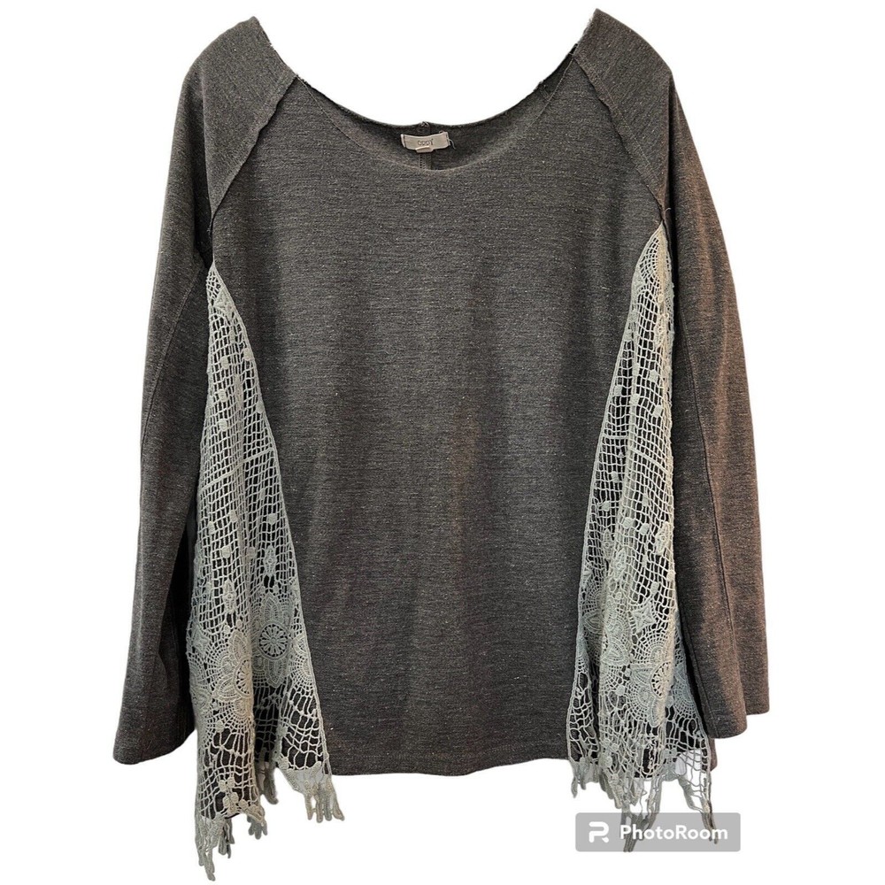 Oddi Oddy Womens Large Long Sleeve Gray with Light Gray Lace Inset Tunic…